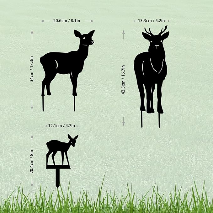 3 Pack Deer Metal Garden Decorative Stakes, Weather Proof Silhouette Statues for Yard, Patio,Outdoor Decor for Deer Lovers and Pet Owners-Ruum Studio Home