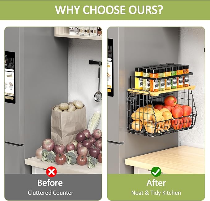 Magnetic Shelf for Fridge: Fruit Potato and Onion Storage Bin - Magnetic Spice Rack for Refrigerator & Kitchen Counter - Pantry Organizers and Storage-Ruum Studio Home