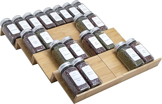 Bamboo Spice Rack Drawer Organizer - 8 Pieces Set- 7" Wide Per Piece - Combine Pieces Into 14" Wide Rack (7" or 14")-Ruum Studio Home