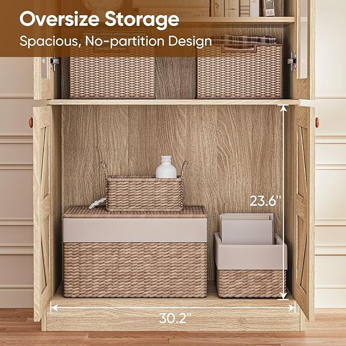 Vyre 71" Tall Farmhouse Bookshelves with Glass Doors, Set of 2 – Large Modular Bookcase with Adjustable Shelves, Storage Cabinet for Living Room, Kitchen, Home Office, Brown-Ruum Studio Home