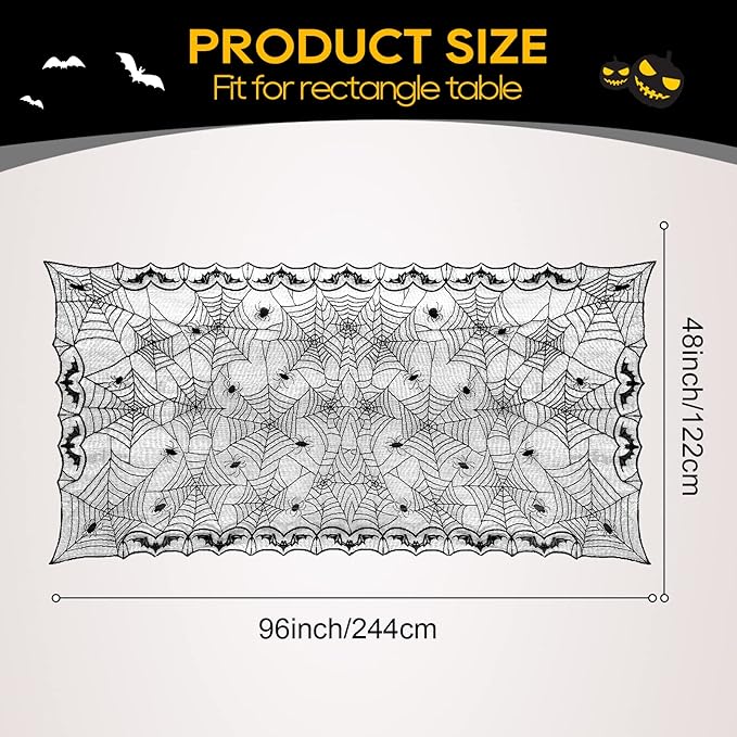 eZAKKA Halloween Table Cloth, Spider Web Table Cloth Black Tablecloth Lace Fabric Table Cloths Halloween Table Cover for Rectangle for Parties Gothic Spooky Home Decorations, 48x96 Inch-Ruum Studio Home