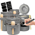 Home Intuition 4-Piece Ceramic Kitchen Canisters Set, Airtight Containers with Wooden Spoons Reusable Chalk Labels and Marker for Sugar, Coffee, Flour, Tea (Grey)-Ruum Studio Home