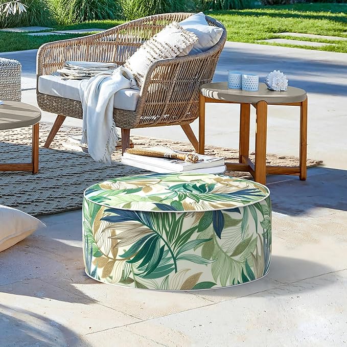 LVTXIII Inflatable Stool Ottoman Footrest with Handle, Decorative Fade-Resistant Foot Stool, Indoor or Outdoor Pouf for Home Garden and Camping Use, D21 x W 21 x H9, Lush Leaf Green-Ruum Studio Home