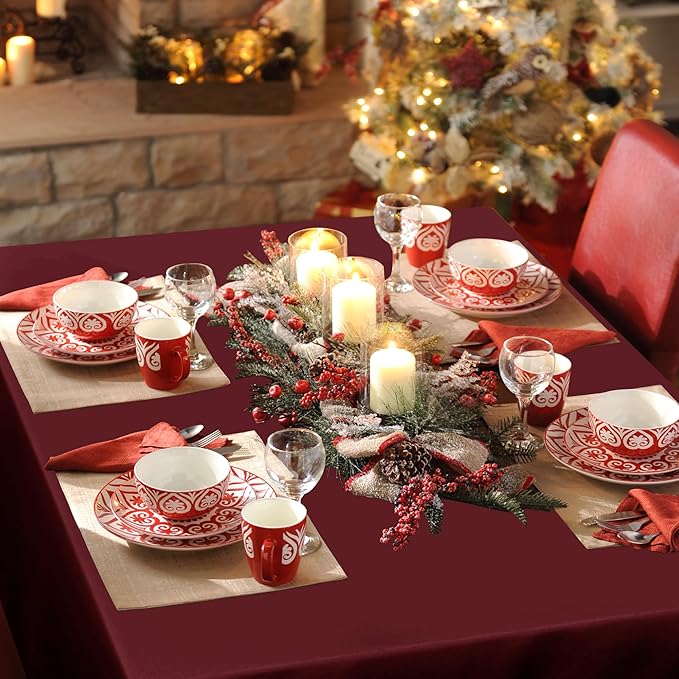 sancua Rectangle Tablecloth - 70 x 120 Inch - Stain and Wrinkle Resistant Washable Polyester Table Cloth, Decorative Fabric Table Cover for Dining Tables, Buffet Parties and Camping, Burgundy-Ruum Studio Home