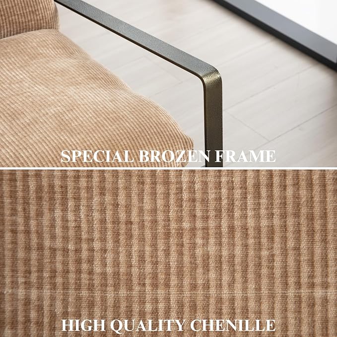 DUOMAY Mid-Century Accent Chairs Armchair Set of 2, Comfy Chenille Leisure Chairs Lazy Chairs with Brozen Metal Leg for Living Room Bedroom Office Apartment, Khaki-Ruum Studio Home