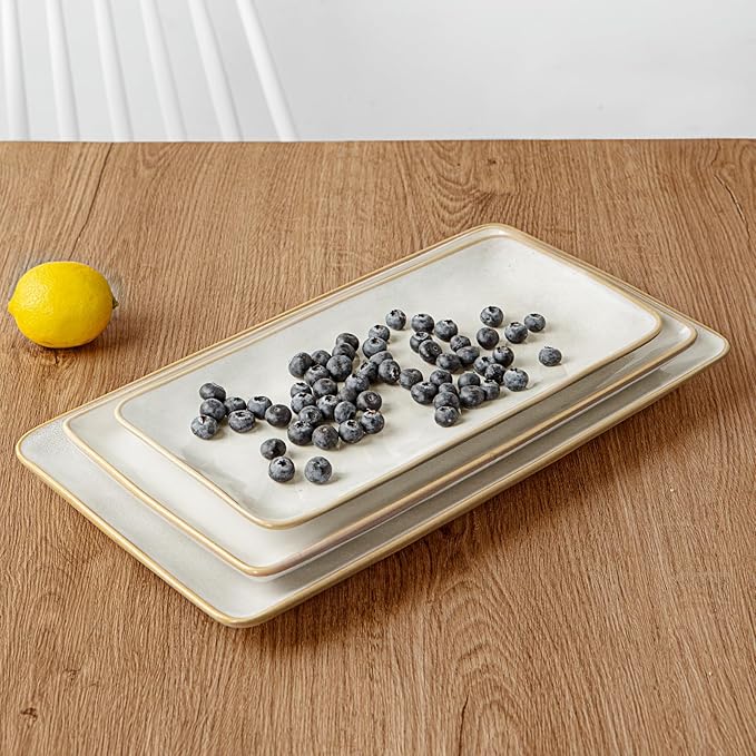 famiware Serving Platter, Rectangular 15.67/14.1/12.6 inch Serving Dishes for Entertaining, Microwave Dishwasher Safe, Stonware Serving Trays for Party, Turkey, Cheese, Ocean Series, Cappuccino White-Ruum Studio Home