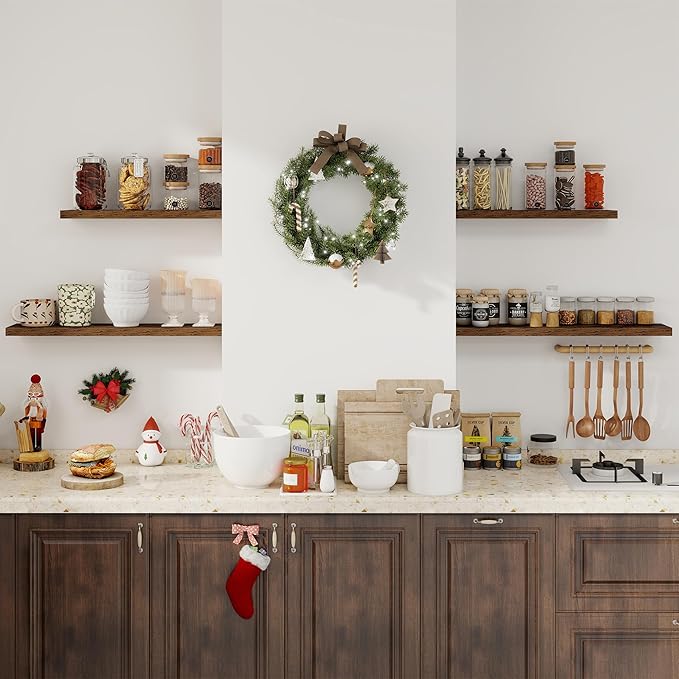 32Inch Floating Shelves for Wall 2 Pack Wood Shelves for Kitchen, Bathroom, Bedroom Wall Mounted Rustic Wood Floating Shelf with Invisible Brackets for Books, Storage, Decor, Rustic Brown-Ruum Studio Home