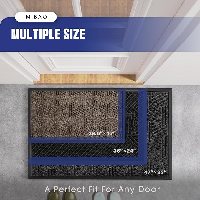 Mibao Front Door Mat Outside Entrance, Durable Outdoor Indoor Mat, Low Profile Heavy Duty Doormat, Non-Slip, Traps Dirt and Moisture, Easy Clean Patio Porch Entryway Mat, 17" x 29.5", Grey-Ruum Studio Home