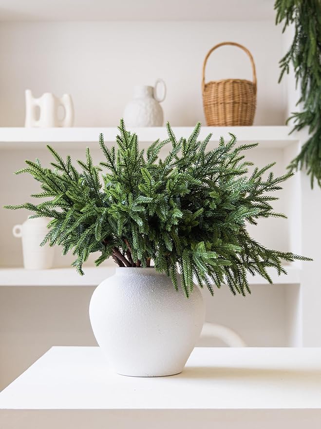 MISSPIN 30 Pcs 19.5 Inches Christmas Norfolk Pine Branches, Norfolk Pine Artificial Christmas Branches DIY Crafts Faux Pine Branches for Xmas Indoor Outdoor Home Decor-Ruum Studio Home