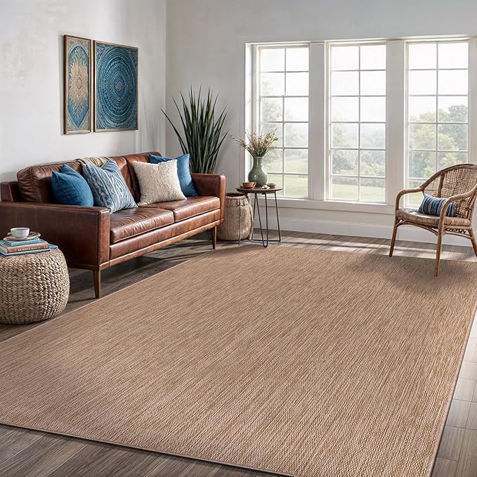 Washable Indoor Outdoor Rug 6x9 Weather Resistant Area Rugs Modern Solid Jute Rug for Porch Deck Balcony Backyard Patio Outside Carpet (6 X 9 Jute Beige)-Ruum Studio Home