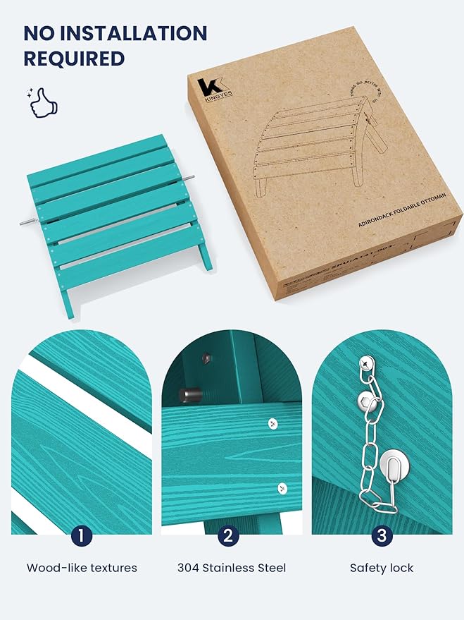 KINGYES Folding Adirondack Ottomans Set of 2 for Adirondack Chair, Aruba-Ruum Studio Home