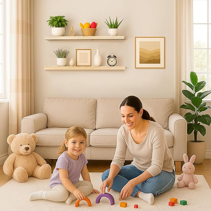 BGMG Wood Floating Shelves 36 inch, Wide Rustic Wooden Wall Shelves for Bathroom Living Room Bedroom Kitchen Farmhouse Set of 2-36x 6.7 x1.25 inch- DIY-Unfinished-Ruum Studio Home