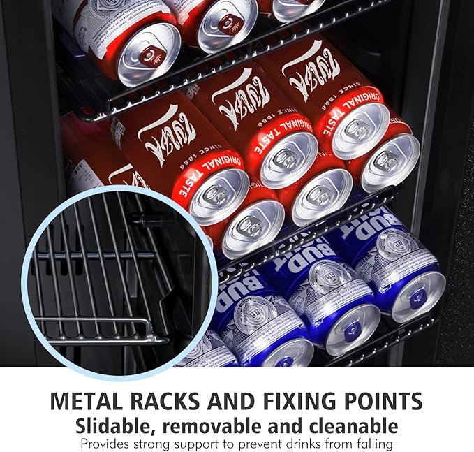 Tylza Beverage Refrigerator 15 Inch Wide, Mini Fridge Stainless Steel Under Counter Beverage Cooler, 130 Cans Beer Fridge with Built-in and Freestanding Beverage Fridge-Ruum Studio Home