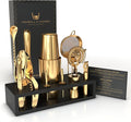 Highball & Chaser Bartender Kit with Black Bamboo Stand Beautiful Cocktail Shaker Set and Bar Tools Stainless Steel Boston Shaker Bartender Kit with Stand (Antique Gold)-Ruum Studio Home