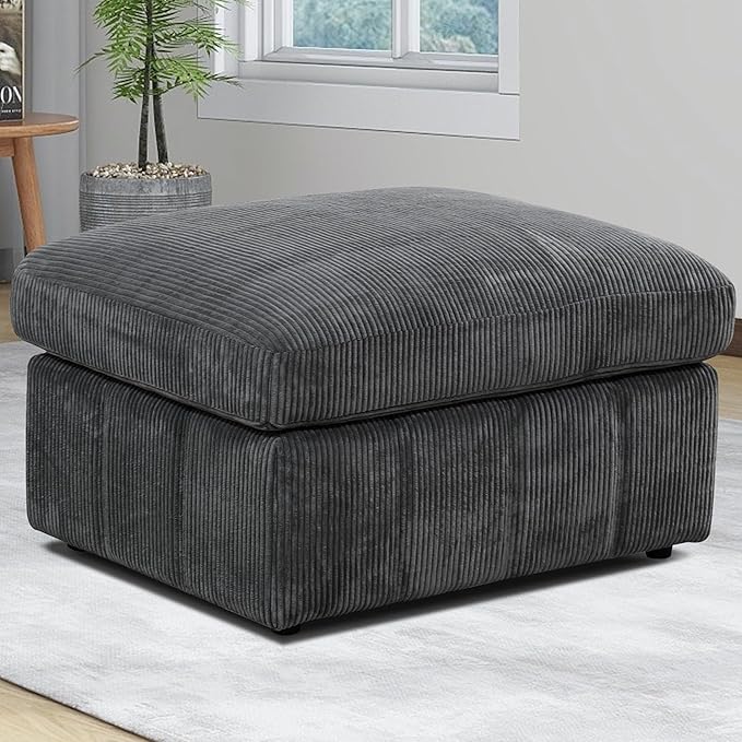 Ottoman Rectangular Storage Ottoman Bench, Flannel Footrest Stool Footstool with Lid for Living Room, Bedroom, Entryway, Dark Gray, 38"x30"x22"-Ruum Studio Home
