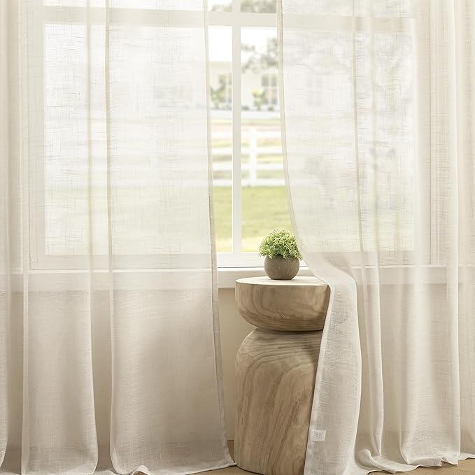 Joydeco Sheer Linen Curtains for Living Room, White Curtains 90 Inches Long 2 Panels Set, Rod Pocket Back Tab Window Privacy Assured with Light Filtering(W52 x L90 Inch,Linen)-Ruum Studio Home