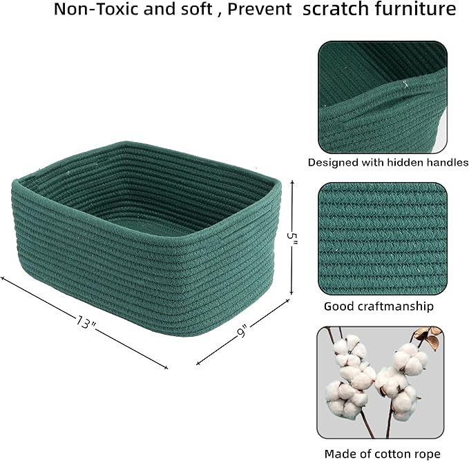 Small Woven Storage Baskets 13“X9”X5“ Decorative Rope Bins for Organizing Shelves, Closets, and Toys, Empty Gift Baskets, Cute Organizer Basket for Home and Office (dark green, Large)-Ruum Studio Home