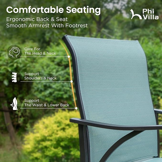 PHI VILLA 3 Piece Outdoor Bar Set, High Top Patio Bistro Table and Bar Chairs with Teal Textilene Fabric & Rustproof Metal Frame for Backyard, Balcony, Garden & Poolside-Ruum Studio Home