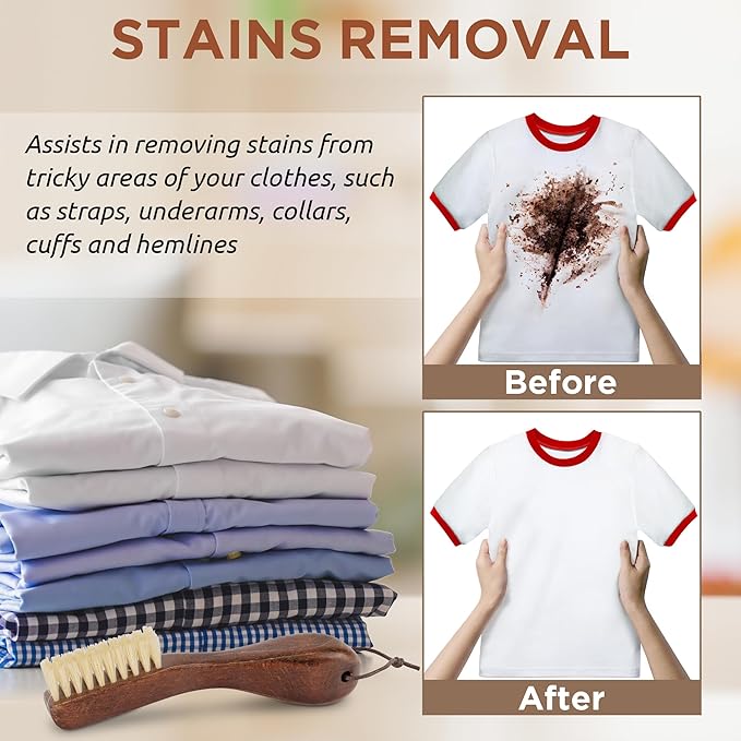TAKAVU Stain Brush, Laundry Brush for Stain Removal, Natural Boar Bristle Cleaning Brush with Ergonomic Handle, Suitable for Delicate Fabrics Without Damage, Perfect Laundry, Shoes, Boots, Home-Ruum Studio Home