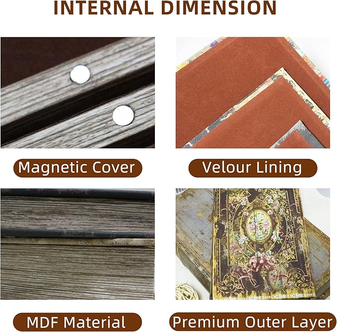 Decorative Book Box Set of 2, Trinket Keepsake Storage Boxes Shaped Storage Box Vintage Style Decorative Book Boxes Antique Books for Decoration Medal Pattern-Ruum Studio Home