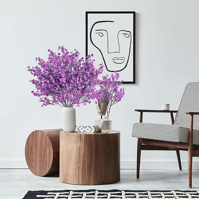 Sggvecsy 15 Pcs Babys Breath Artificial Flowers Gypsophila Bouquets Bulk Real Touch Fake Silk Flowers for Home Wedding DIY Floral Arrangement Kitchen Table Centerpiece Festival Decoration (Purple)-Ruum Studio Home