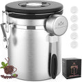 Coffee canister for ground coffee with Scoop Date Tracker One Way Co2 Valve 304 Stainless Steel Kitchen Food Airtight storage container for Coffee Beans,Grounds,Tea,Sugar (Silver, 16oz)-Ruum Studio Home