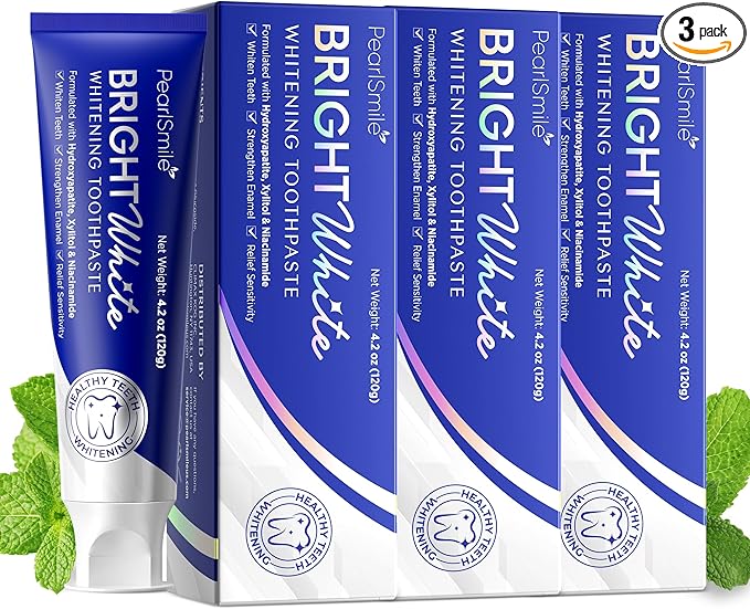 PearlSmile Hydroxyapatite Niacinamide Whitening Toothpaste – 5% Niacinamide + 10% Nano-Hydroxyapatite (nHAp) – Strengthens Enamel & Remineralizes – Fluoride-Free, 4.2oz (Pack of 3)-Ruum Studio Home
