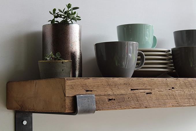 Urban Legacy Reclaimed Barn Beam Deep Shelves | Deep Shelves with Brackets Included, Set of 2 | (Natural Full Profile Bracket, 36" x 11.5" x 3")-Ruum Studio Home