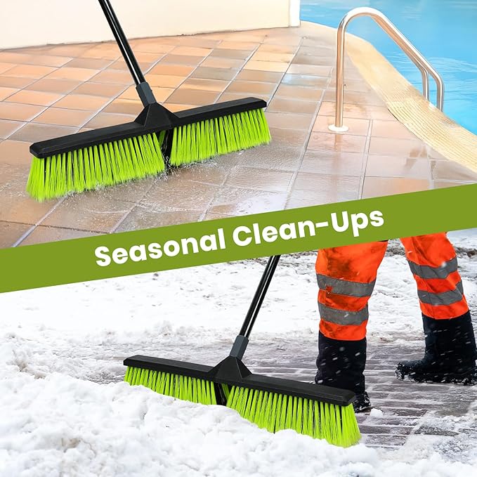 24-Inch Push Broom Outdoor with Stiff Bristle, Heavy Duty Broom Brush with 63” Long Handle for Deck Patio Driveway Garage Warehouse Shop Floor Sweeping & Scrubbing-Ruum Studio Home