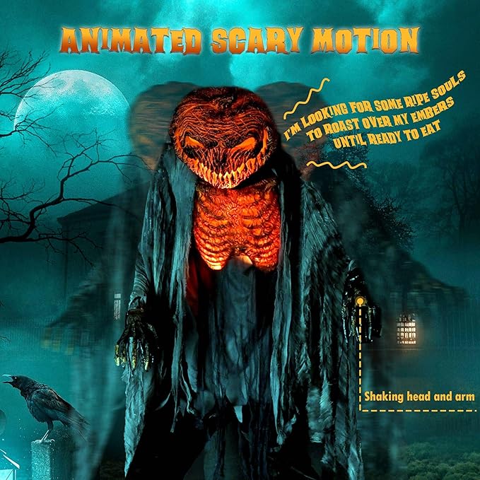 AW 7 Ft Scary Giant Large Animated Halloween Decorations Evil Monster Alien, Jack-O-Lantern Pumpkin Props, Horror Halloween Party Motion & Sound Activated Glowing Head 2025-Ruum Studio Home