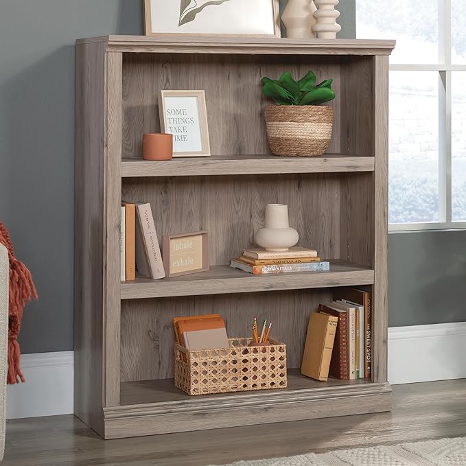 Sauder 3 Tier Book Shelf Wooden Bookcase Multipurpose Bookshelf for Home Office, Living Room, in Laurel Oak-Ruum Studio Home