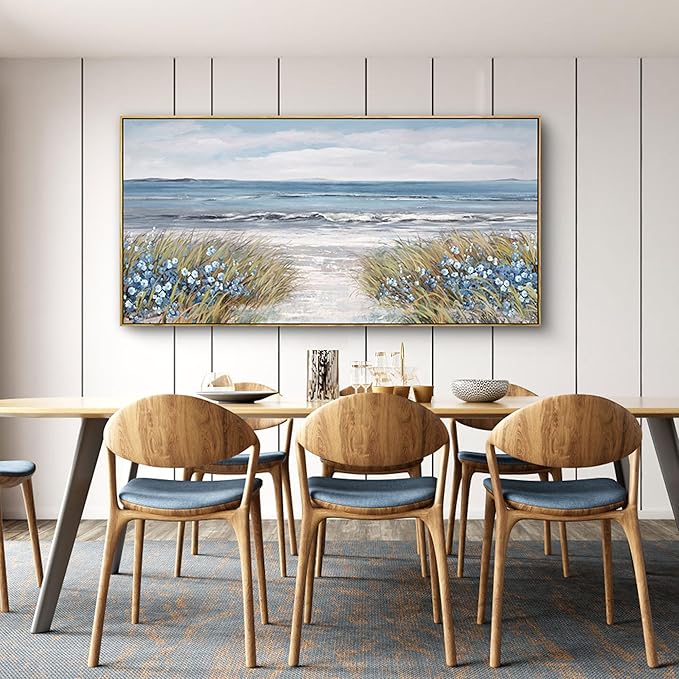 XLSJERST Large Framed Wall Art for Living Room Decor - Farmhouse Boho Beach Coastal Vintage Floral Ocean Wall Picture Flowers Sea Canvas Print Artwork for Home Bedroom Office 29x58-Ruum Studio Home