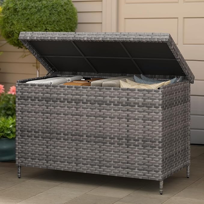 YITAHOME 230 Gal Outdoor Storage Box, XXL All-Weather Wicker Deck Box for Patio Furniture, Cushions, Pool Accessories and Garden Tools - Grey-Ruum Studio Home