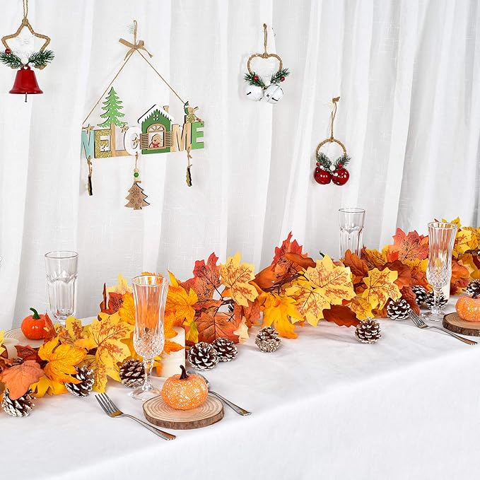 DearHouse 2 Pack Fall Garland Maple Leaf, 5.9Ft/Piece Hanging Vine Garland Artificial Autumn Foliage Garland Thanksgiving Decor for Home Wedding Fireplace Party Christmas (Yellow)-Ruum Studio Home