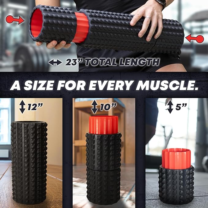 5-in-1 Long Foam Roller, 23" Long Back Roller for Physical Therapy with 5 Different Length Options, Muscle Trigger Points - Relieves Pain with Muscle Massage: Back, Shoulder, Foot, Legs, Arms, Neck-Ruum Studio Home