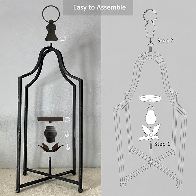 Large Tall Shabby Chic Lanterns Decorative Indoor Outdoor, Outside Gifts Front Porch Patio Vintage Metal Candle Holders, Fireplace Table Floor Farmhouse Rustic Decor Set of 2-Ruum Studio Home