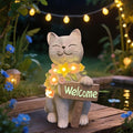 Solar Cat Garden Statue for Outdoor Decor, Cat Solar Light with Flowers, Resin Welcome Cats for Garden, Yard, Lawn Decor, Cats Lover Gifts for Women-Ruum Studio Home