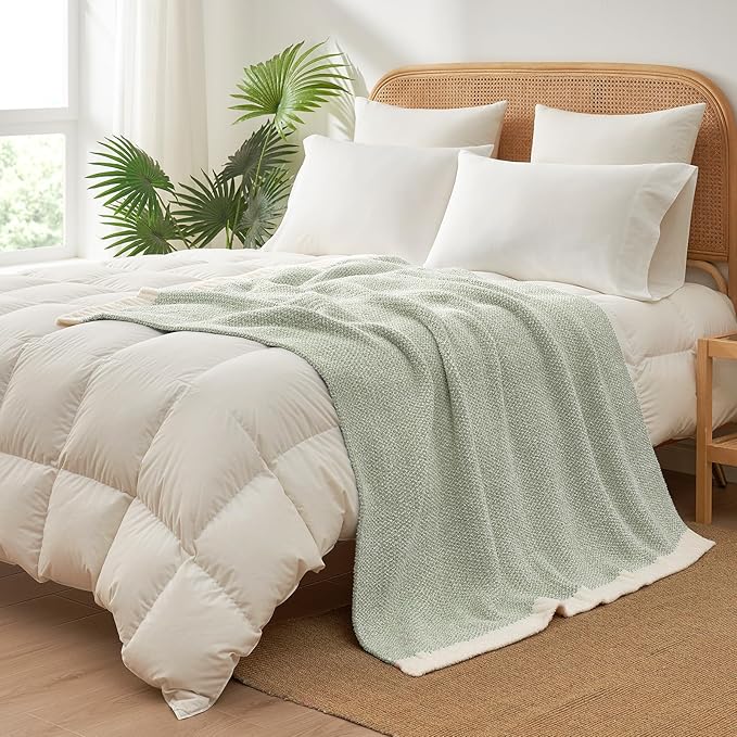 Snuggle Sac Heather Sage Green Blanket for Couch, Reversible Super Soft Knitted Blankets Warm Cozy Fuzzy Plush Throw Blankets for Sofa, Bed, Camping, Sage Green, 60x80 inches-Ruum Studio Home