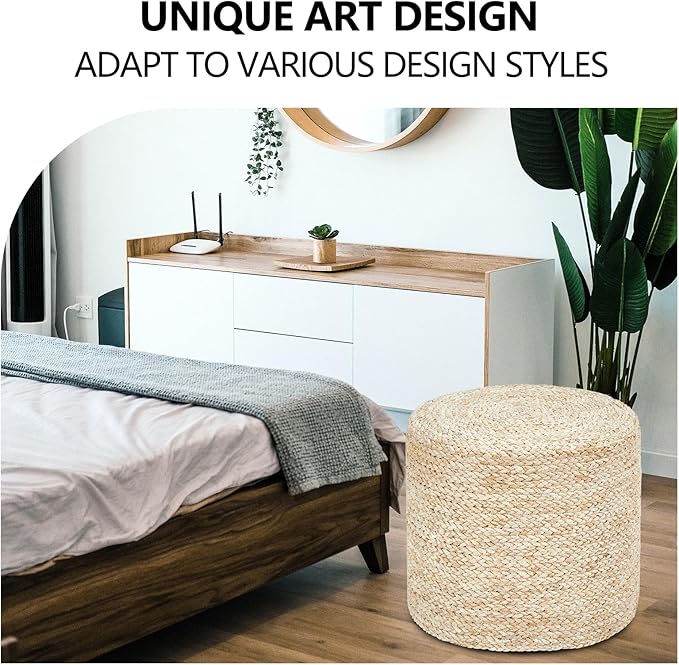 Wimarsbon 18'' Ottoman Pouf, Natural Braided Poof, Rustic Handweave Lounge Pouffe, Boho Footrest Stool for Bedroom, Accent Table or Seat for Living Room (Natural Corn Husk)-Ruum Studio Home