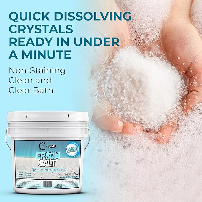 Epsom Salt Bath Soak 15 lb Bucket – Unscented, Pure Epsom Salt Bulk Crystals, Magnesium Sulfate for Full Body or Foot Soaks, Resealable Container with Scoop for Home Bath Use-Ruum Studio Home