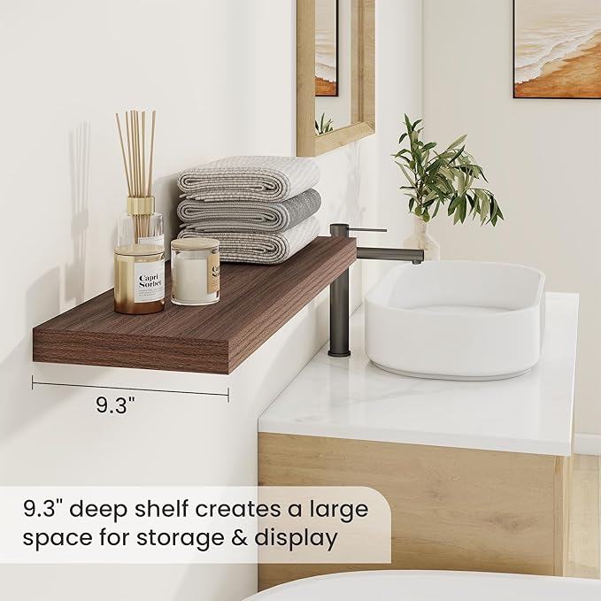 Fun Memories Floating Shelves for Wall, 30 Inch Rustic Wood Wall Mounted Shelves for Bathroom, Bedroom, Kitchen, Living Room, Deep Floating Shelves for Storage & Home Decor (Walnut, Set of 2)-Ruum Studio Home