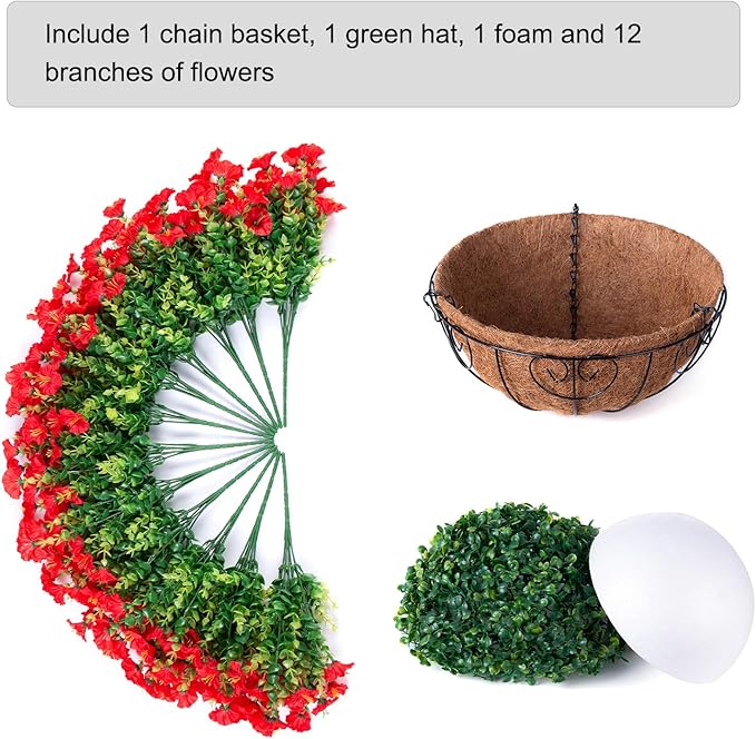 Ivydale Artificial Faux Hanging Flowers Plants Baskets for Outdoors Outside Spring Decoration, Fake Silk Red Morning Glory UV Resistant Look Real for Front Door Porch Patio Balcony Yard Garden Home-Ruum Studio Home