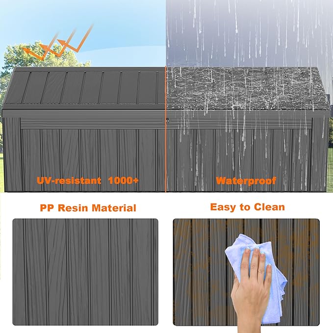 150 Gallon Resin Deck Box, Lockable Patio Outdoor Storage Box for Furniture, Garden Tools and Tools Storage, Waterproof Outside Storage Boxes - Black-Ruum Studio Home