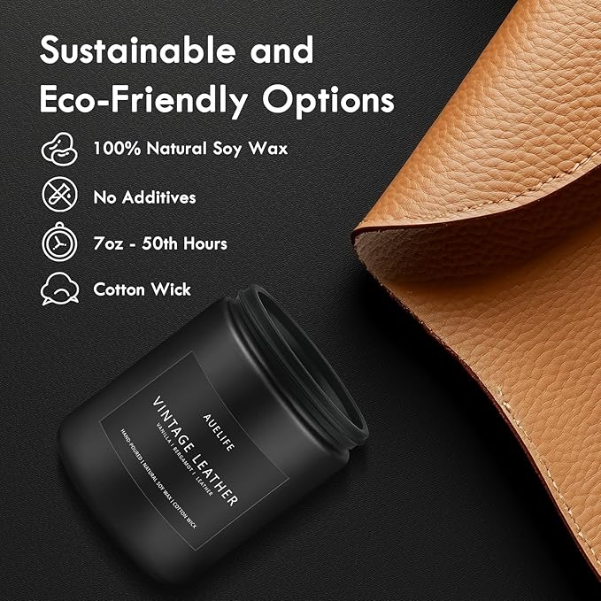 Vintage Leather Candle | Men Candles, Soy Candle for Home Scented - Man Scented Candles for Home, Men Gifts for Him - 7oz Black Jar Gifts for Friends-Ruum Studio Home