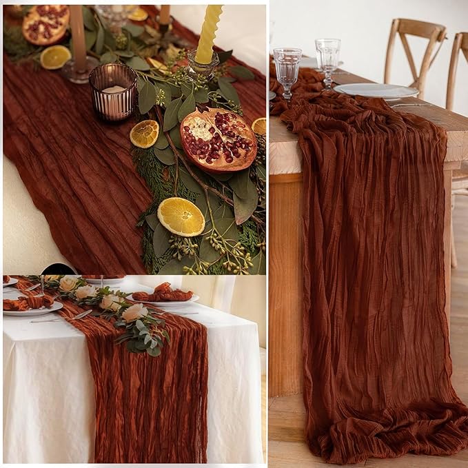 20 Pack Terracotta Cheesecloth Table Runner 10FT Boho Rustic Cheese Cloth Table Runner for Wedding 20 x 120 Inch Long Bridal Shower Baby Shower Gauze Fabric Sheer Birthday Party Table Decorations-Ruum Studio Home
