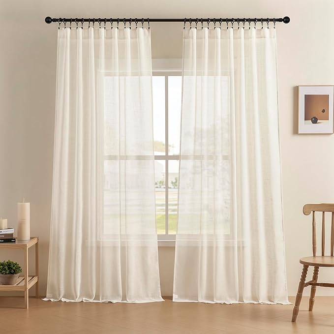 Joydeco Sheer Curtains 84 Inches Long, White Curtains for Living Room 2 Panels Set, Linen Curtains Window Privacy Assured with Light Filtering(W52 x L84 Inch,Linen)-Ruum Studio Home