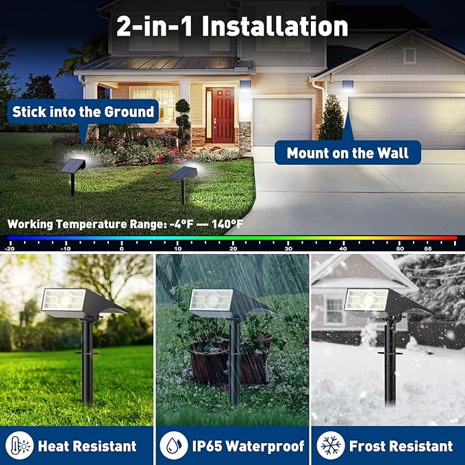 Solar Spot Lights Outdoor, 6 Pack Outdoor Solar Lights for Yard Waterproof, 4 Lighting Modes Solar Landscape Spotlights, Auto On/Off Solar Powered Flood Lights Garden Pathway (Cool White)-Ruum Studio Home