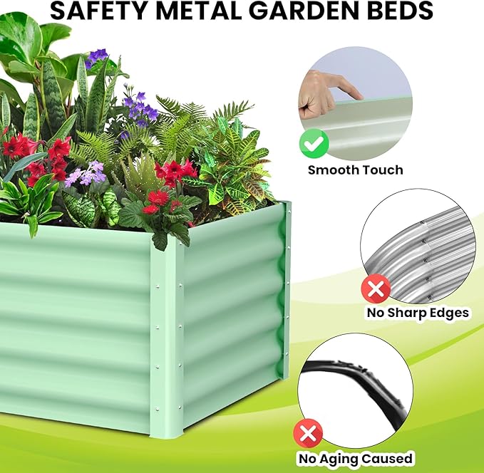 Large Outdoor Planter Boxes Kit Set of 2, 6x3x1.5ft Galvanized Raised Bed Planter with Open-Ended Base Design, Elevated for Outdoor Plants, Durable Raised Bed for Gardening,Green-Ruum Studio Home