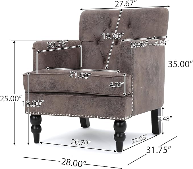 Christopher Knight Home GDFStudio Medford Brown Tufted Club Chair, Fabric Accent Chair with Studded Nailhead Accents-Ruum Studio Home