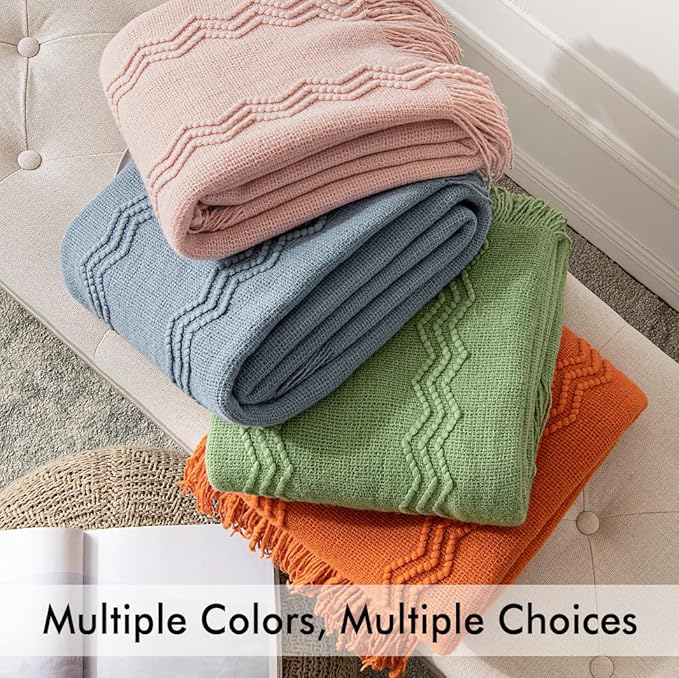 MIULEE Light Pink Knitted Throw Blanket for Couch Bed, Boho Textured Cozy Woven Decorative Farmhouse Blanket with Tassels for Sofa Chair Living Room 50"x60"-Ruum Studio Home